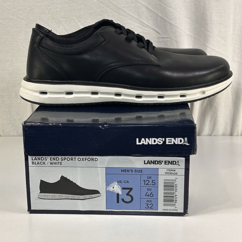 Lands' End Men’s Sport Oxford Casual Shoes Black White Size 13 New‎ In Box